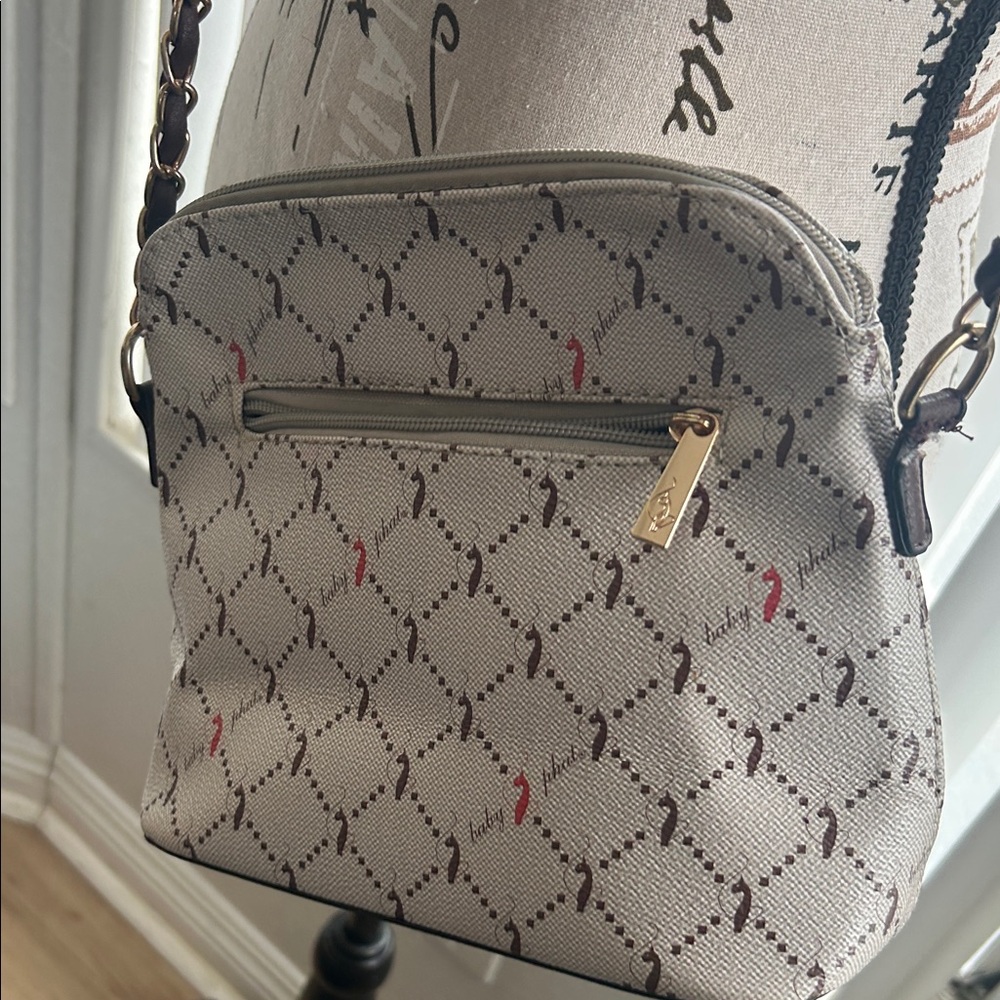 Baby Phat Beige and Brown Crossbody Bag with Red Floral Design - Picture 4 of 7